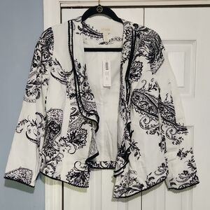 Chico's Black and White Linen Blend Paisley Blazer